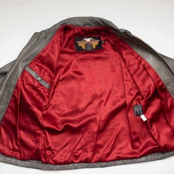 Harley Davidson Genuine Leather Jacket Motorcycle Biker Grey Silver Size Small - Picture 6 of 12